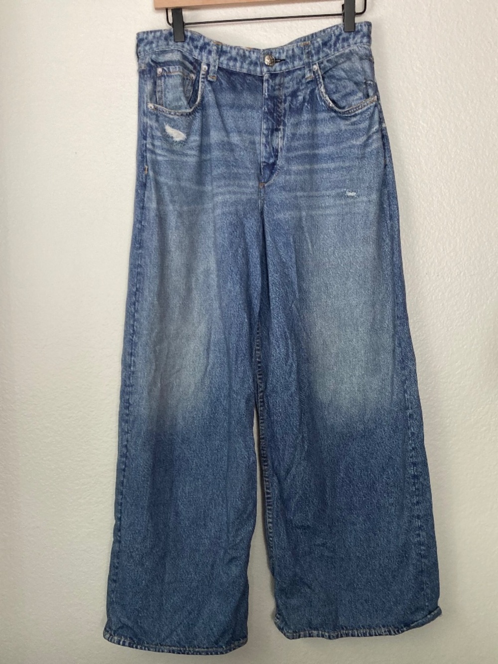 Rag & Bone Miramar Sofie Wide Leg Pants Jeans Med Wash sz 30 Distressed